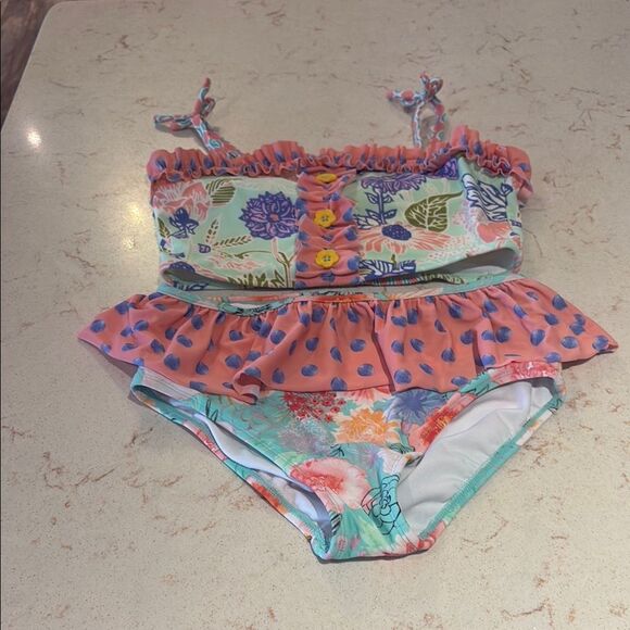Matilda Jane polka dot floral ruffle swimsuit SZ 12 - Picture 1 of 8